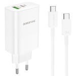 Сетевая зарядка Type-C/USB Borofone BN10 Sunlight (QC3.0/PD65W + Type-C) Белая