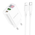 Сетевая зарядка Type-C/USB Borofone BA78A (QC3.0/PD 20W/LED) Белая