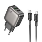 Сетевая зарядка Type-C/USB Borofone BAS55A Crown speed (QC3.0/PD 30W+ Lightning) Черная