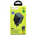 Сетевая зарядка Type-C Hoco N42 (QC3.0/PD45W + Lightning) Черная