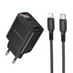 Сетевая зарядка Type-C/USB Borofone BA96A Ilustre (QC3.0/PD 20W + Lightning) Черная